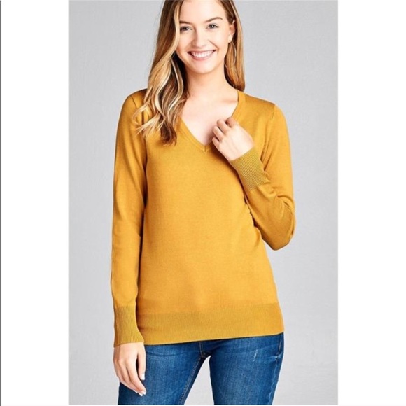 LAST 1βοΈ mustard yellow v neck sweater - Picture 2 of 3